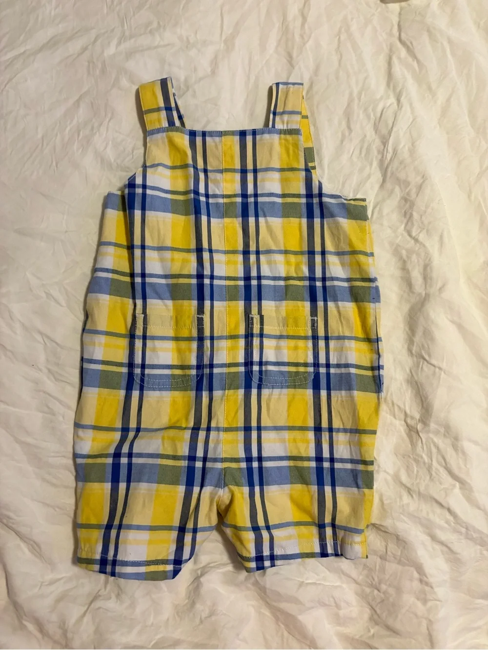 Yellow & Blue Plaid Baby Romper with Sailboat